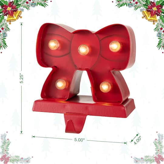 Glitzhome® 5.25" LED Marquee Metal Bow Christmas Stocking Holder